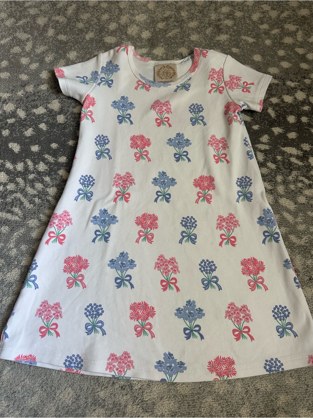 The Beaufort Bonnet Company White Dress with Pink and Blue Floral Bows